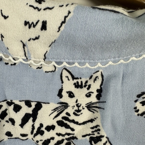 Kate Spade Blue White Cat Print Short Sleeve Pajama Top Kitty Soft Comfy - Picture 4 of 8